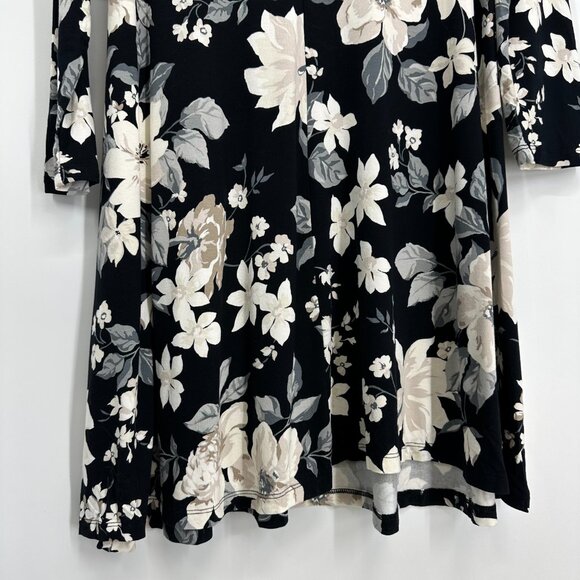 Old Navy Floral Dress Swing Long Sleeves Stretch Jersey Knit Black Casual Short - Picture 9 of 10